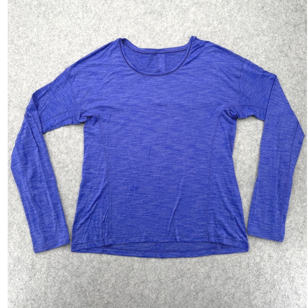 Lululemon On The Run Size 6 Long Sleeve Blue Heathered Thumbhole Activewear